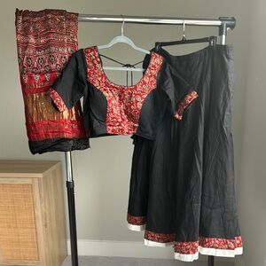 Black and Red Embroidered Lehenga Choli Set